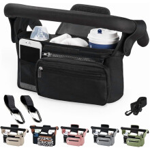 Organizer per passeggino con tasca per cellulare e 2 portabicchieri.
