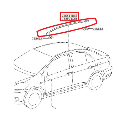 Κορνίζα οροφής αυτοκινήτου για Toyota Yaris Seadn2007-2011Αδιάβροχο7555252140