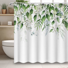 Moderner minimalistischer Duschvorhang, Duschvorhang mit botanischem Motiv, minimalistische Badezimmerdekoration mit 12 Haken