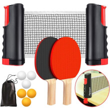 Set da ping pong portatile con rete retrattile e borsa per il trasporto.