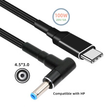 CY100W Type C USB-C -tulo 20V DC 4.5 * 3.0mm lähtöteho 20V 5A 65W PD latauskaapeli yhteensopiva HP-kannettavan kanssa