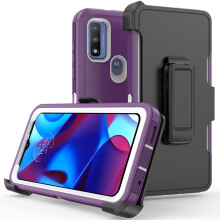 Aggxpf kompatibilní s Motorola Moto G Play2023/Moto G Pure/Moto G Power2022, dvouvrstvé ochranné pouzdro na telefon s klipem na opasek (fialové a