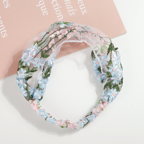 Women's Embroidered Flower Headband with Smooth Net Yarn 2