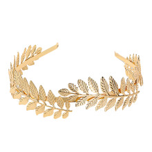 Złota metalowa opaska na głowę z pustym liściem dla kobiet