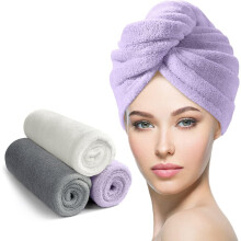 3-pack mikrofiberhårduk med knapp – Superabsorberande, snabbtorkande, mjuka hårdukar för kvinnor, flickor, lockigt hår – Kompatibel med alla