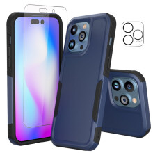Kompatibilní s iPhone14Case + ochrana displeje a objektivu fotoaparátu, nárazuvzdorný kryt s plným krytem pro iPhone14 6,1", modrý