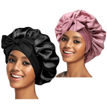 Gorro de seda, gorro de satén para dormir, gorros grandes con cinta para atar, gorro para el cabello con correas ajustables, gorro para el cabello