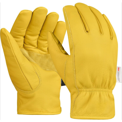 Leather Work Gloves Heavy Duty Water-Resistant Cowhide