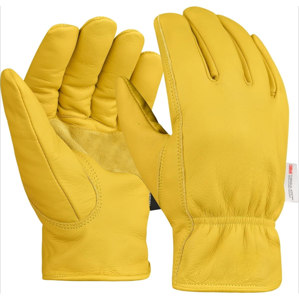 Heavy Duty Leather Work Gloves, Water-Resistant Cowhide, Puncture Resistant Â Compatible With Landscaping & Construction 9479868108530