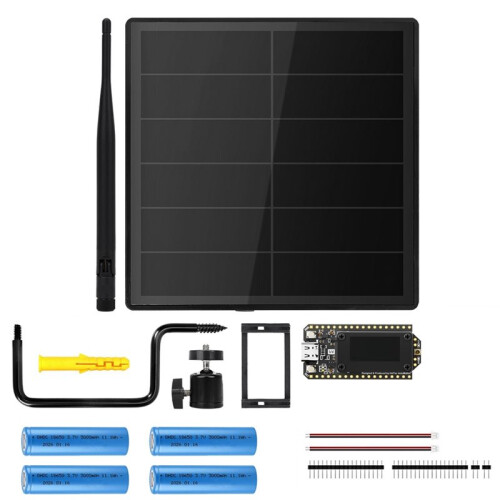 5W Solar-Powered LoRa Node Kit Support Meshtastic MeshCore Waterproof with WiFi LoRa 32 V4 and 18650 Battery 868MHz