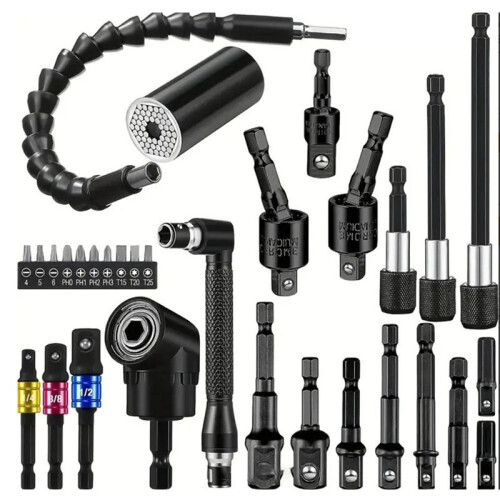 31PCS Flexible Drill Bit Extension Set Rotatable Socket Adapter Hex Shank 105 Right Angle Drill Screwdriver 1