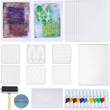 Kit de Plaques D'Impression sur Gel 5x7 Pouces Réutilisables, Pochoirs, Peinture Acrylique, Outils Essentiels pour la Gravure