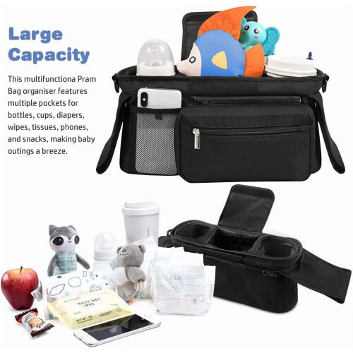 Organizer per passeggino con tasca per cellulare e 2 portabicchieri. 2