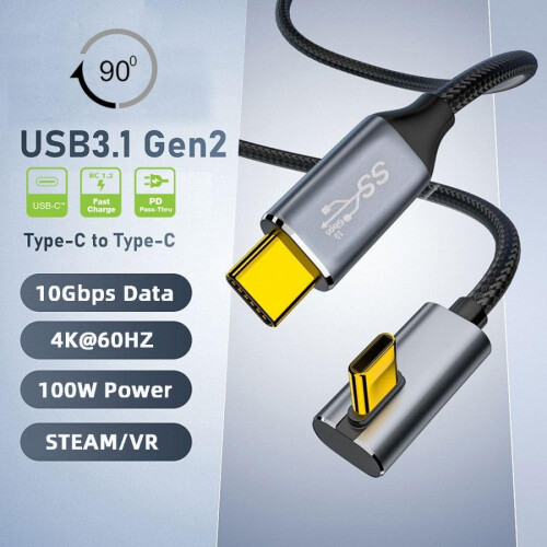 Καλώδιο USB-C αρσενικό σε αρσενικό 2.0m 90 χαμηλού προφίλ 10Gbps 100W 1