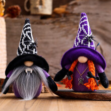 Halloween Gnome Decorations 2Pcs Handmade Plush Witch and Vampire Tabletop Scandinavian Tomte Set