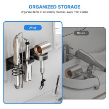 Wandmontierter Haartrocknerhalter - Metallorganizer für Föhn, Lockenstab und Glätteisen