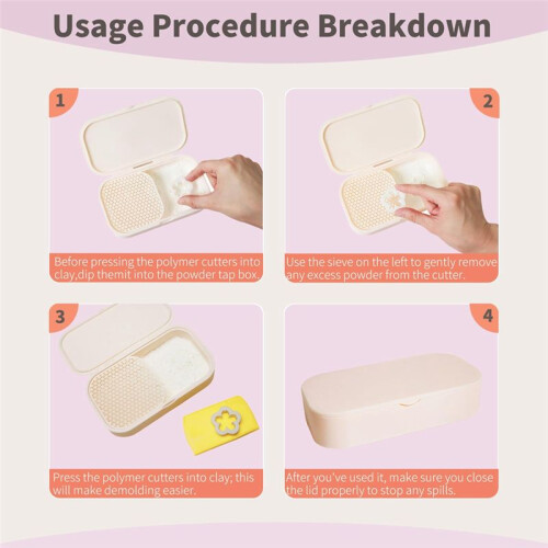 Cornstarch-Tapper Box for Polymer Clay, Leak-Proof Snap-Lock Powder Container, Non-Stick Tool for Polymer Clay Cutters 1