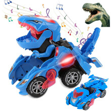 2 in 1 Transforming Dinosaur Car Toy with LED Light and Music, Automatic Blue Dino for Kids 312