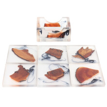 Epoxidharz-Untersetzer im Holz-Look, 6er-Set mit Halter, modern-rustikal, Tischplattenschutz, hitzebeständig, rutschfest, geeignet für kalte oder