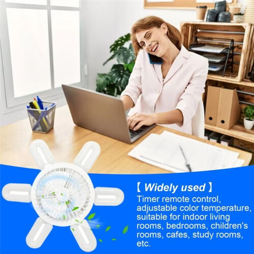Socket Fan Light Small Ceiling Fans Adjustable Speeds Folding Leaf Lamp with Remote 3 Colors Dimmable LED Bulb 1