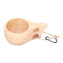Accessoires de camping avec cordon en cuir, tasses en bois naturel, mugs en bois artisanaux pour café et thé, style nordique portable, écologiques.