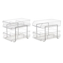 Organizador deslizante de vários níveis, transparente, com três camadas, gavetas deslizantes e divisórias, sistema de armazenamento para armário