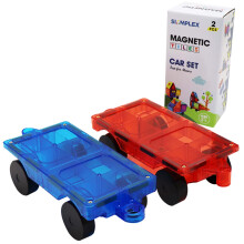 2Piece Magnetic Car Set for Kids, Compatible with Magnetic Building Tiles, STEM Learning Toy Blue and Red