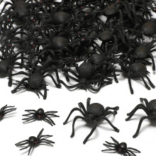 50 Pack Realistic Halloween Spider Decorations, Black Fake Plastic Spiders with Stickers, 2 Sizes Reusable Party Props