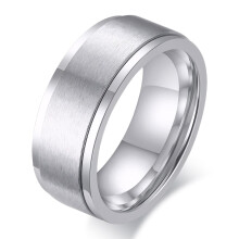 Men's Spinner Fidget Ring Brushed Silver 8MM Stainless Steel Anxiety Relief Band Comfort Fit Size 7