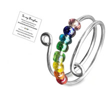 To My Daughter Rainbow Bead Fidget Ring from Mom, Adjustable Spinner Anxiety Ring for Women Gift