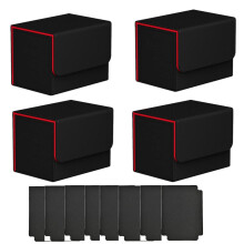 Magnetic Leather Card Storage Box for MTG – Black Horizontal Trading Card Organizer Set of 4 with Sleeves