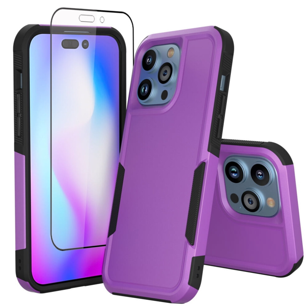 Compatible With Iphone 14 Case With Screen Protector, Shockproof Full Coverage Protective Cover Phone Case For Compatible With Iphone 14 6.1" Purple 9365509025062