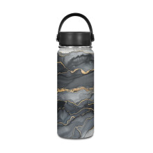 Schwarze und goldmarmorierte 20oz-Vakuumisolierte Edelstahl-Trinkflasche – Auslaufsicher, Heiß- und Kaltgetränke, Kompatibel mit
