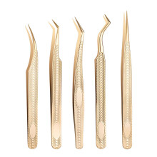 5-delige pincet voor wimperverlenging – Precisiepincet van roestvrij staal met rechte, gebeeldhouwde vezelpunten voor het aanbrengen van wimpers