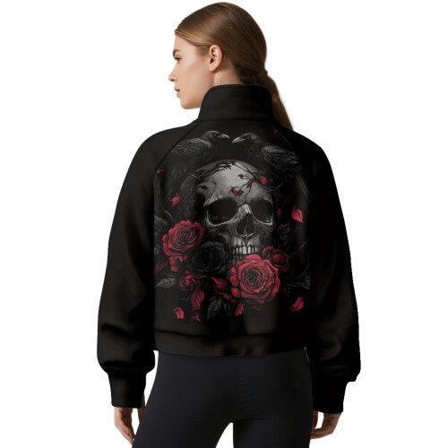 Dames zwarte cropped oversized sweater met kwartrits 1