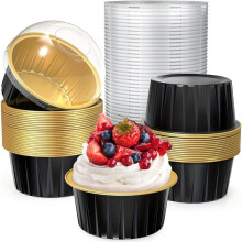 Verpakking van 30 mini-cakevormpjes van 140 gram met deksels, wegwerp aluminiumfolie ramekins – geschikt voor muffinvormpjes, cupcakes, brownies,