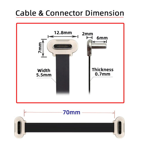 USB-C til USB-C-kabel ultratynn flat 65W hurtiglading 2
