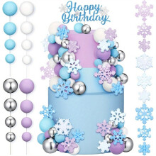 Juego de 108 adornos multicolores para tartas con forma de copo de nieve – Princesa Azul, decoración de cumpleaños con temática invernal,