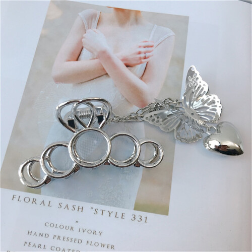 Butterfly Love Pendant Hair Claw Clip Silver 1PC 1