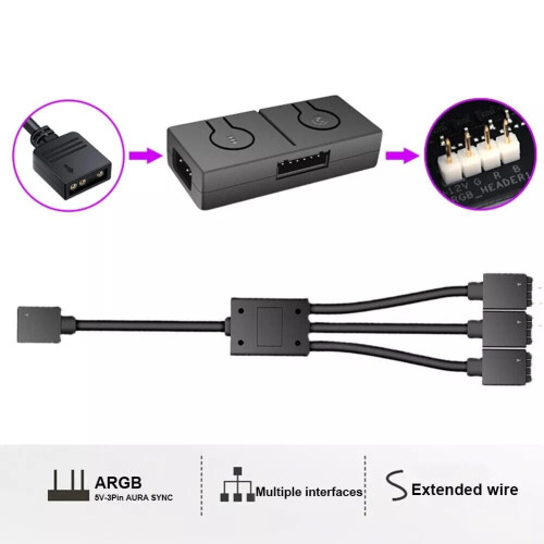 Μετατροπέας 5V ARGB σε 12V RGB με συγχρονισμό διαχωριστή 3 κατευθύνσεων με φορητή 2