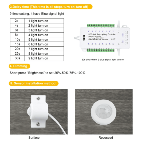 LED-trappelyskontroller 16-kanals PIR innendørs COB-stripe 1