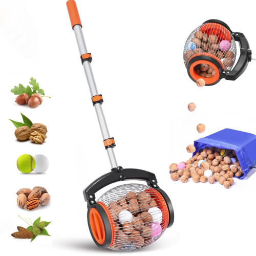 Nut Picker Upper with Adjustable Telescopic Handle and Foot Release for Walnuts Pecans and Fruits