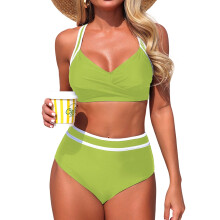 Dames bikinisets met hoge taille, tweedelige badpakken,-Groene L