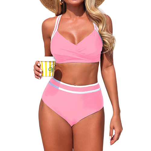 Women's High Waisted Bikini Sets Two Piece Swimsuits-Pink M