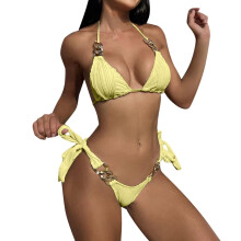Women String Triangle Bikini Sets Halter Top Sexy-Yellow S