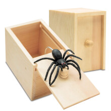 Fake Spider Prank Box with Popout Surprise Action, Handmade Wooden Spider Joke Toy for Halloween Adults Kids