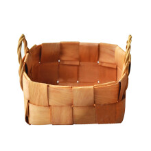 Panier de rangement portable en bois tressé avec poignées, matériau naturel, écologique et fait main. Panier décoratif et multifonctionnel.