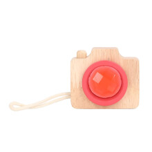 Mini Wooden Camera Toy with Multi Prism Kaleidoscope Lens, Handheld Solid Wood Visual Play Toy Red