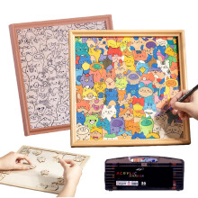 DIY Wooden Cat Puzzle Photo Frame Kit with 36Color Markers for Cat Lovers and Creative Gift Craft