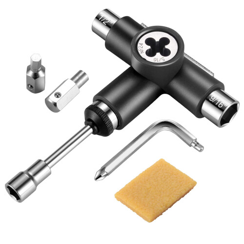 Skate Tool Integration Multi-Function Ratchet Skateboard Tool with Skateboard Griptape Eraser Kit